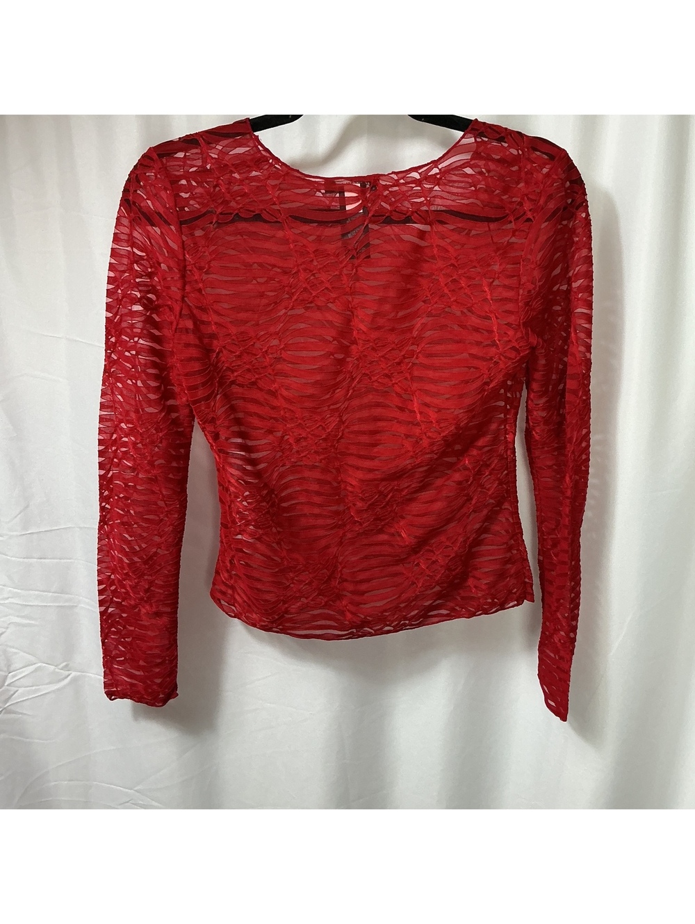 Kenneth Cole New York Women’s S Red Sheer Mesh Long Sleeve Y2K Top Grunge 90’s
